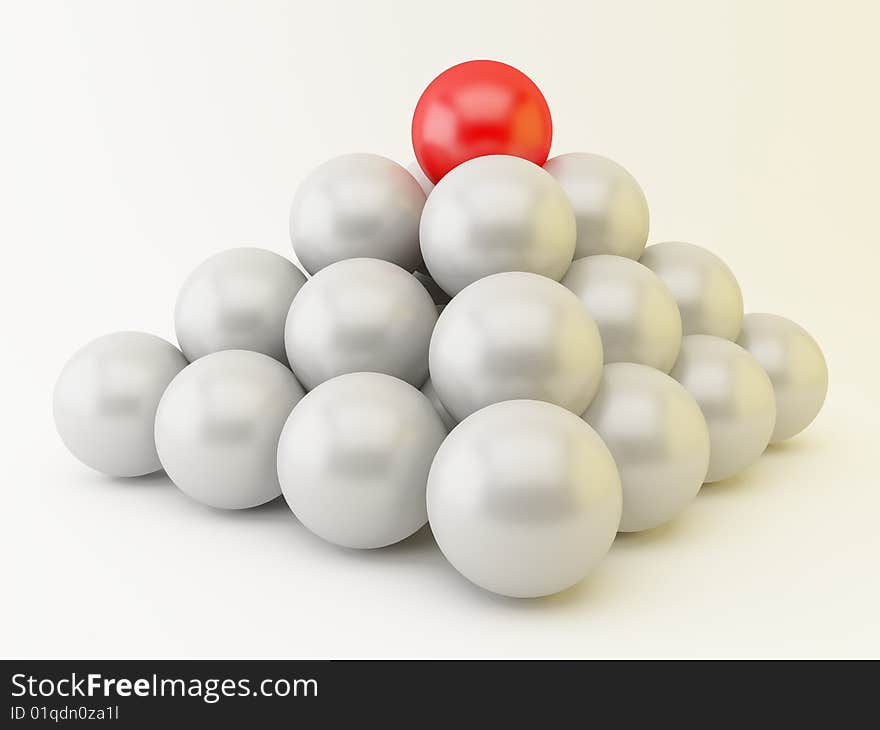 3d render of a pyramid of spheres. Teamwork concept.