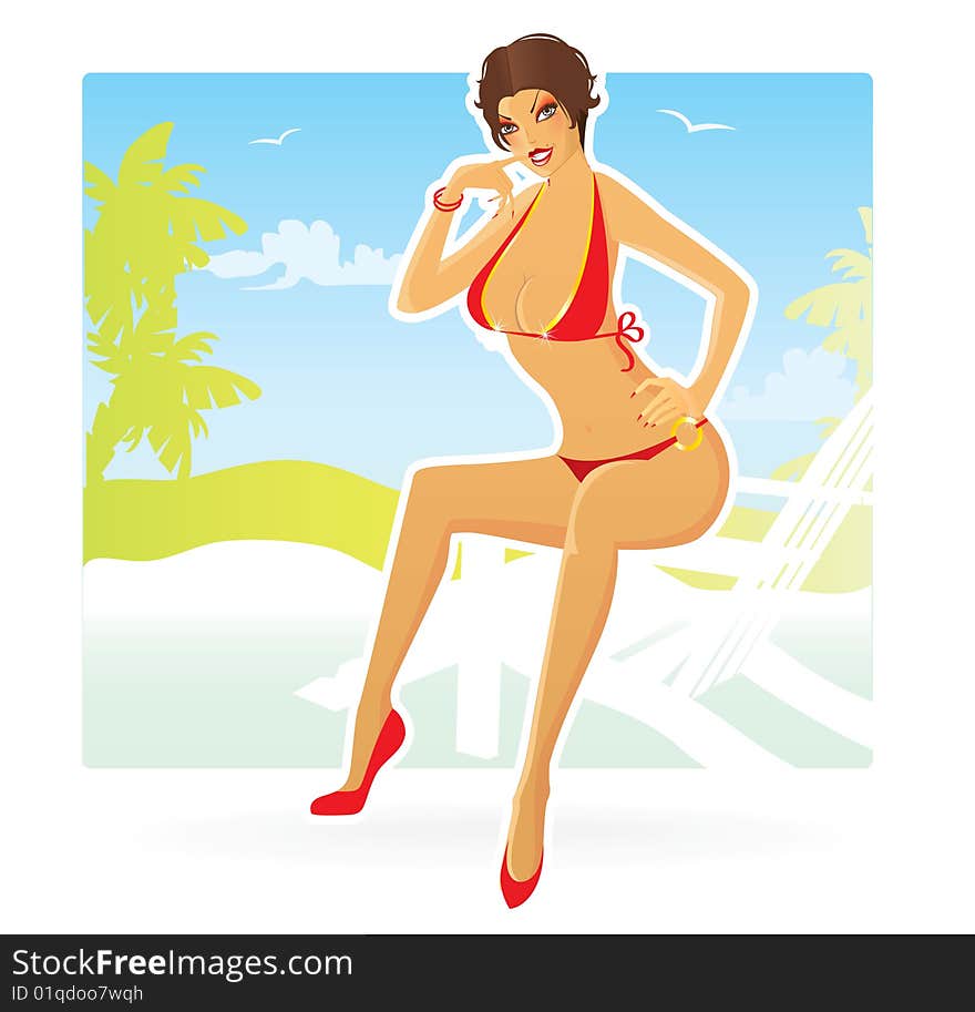 Elegant summer girl, vector illustration