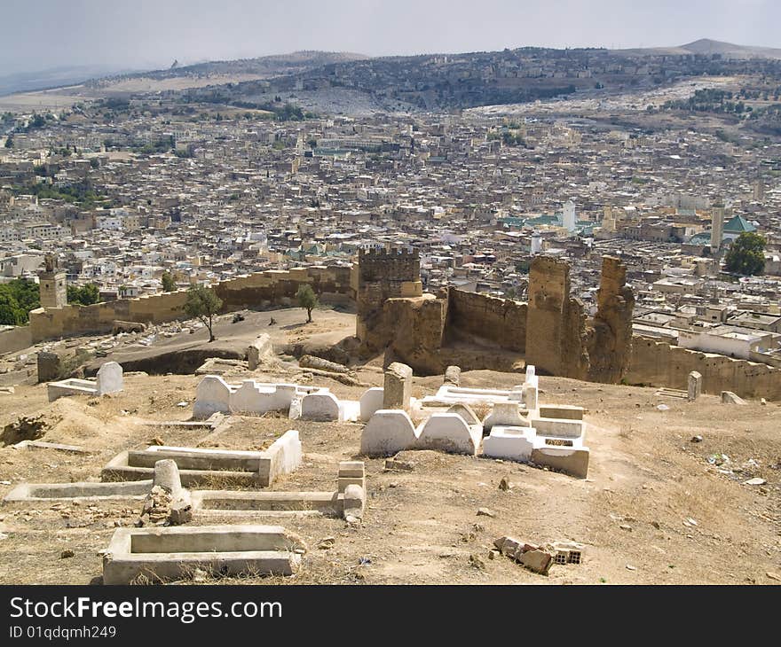 Old cemetery and city wall in Fes city, Morocco. Old cemetery and city wall in Fes city, Morocco.