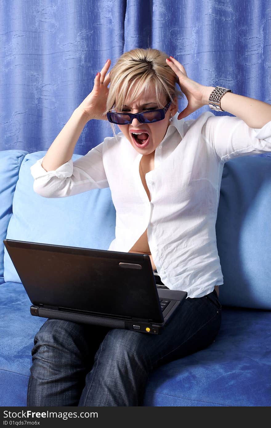 Crisis - woman with notebook in room