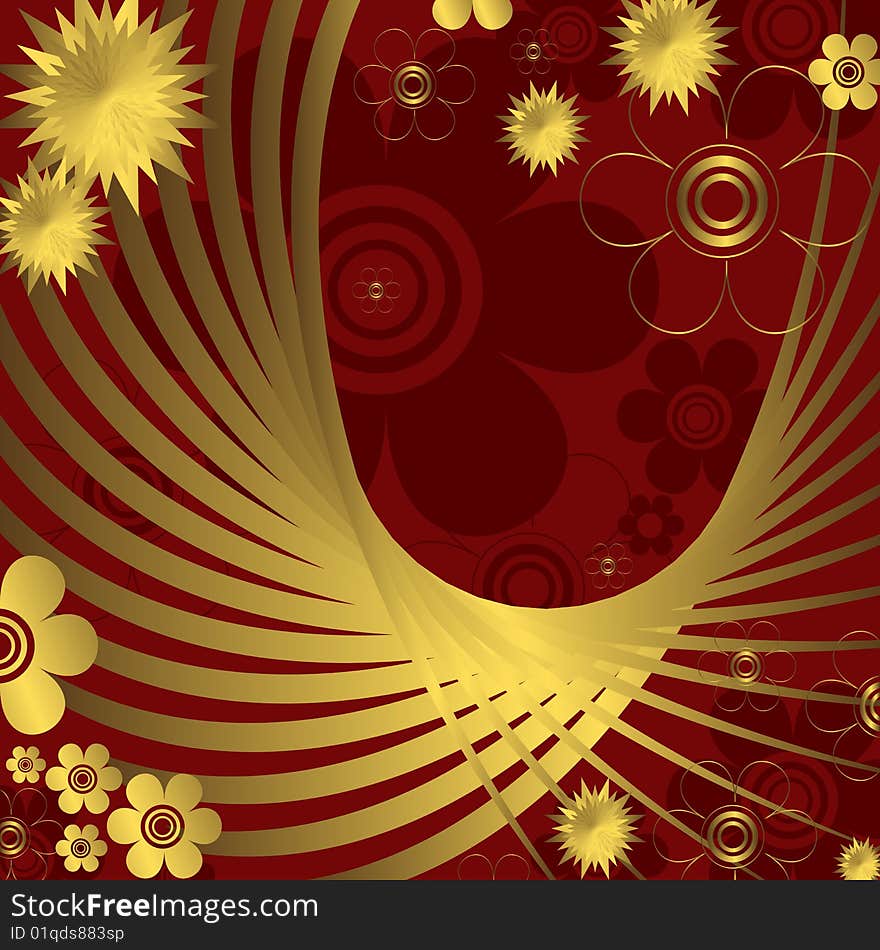 Floral abstract red and golden background (vector). Floral abstract red and golden background (vector)