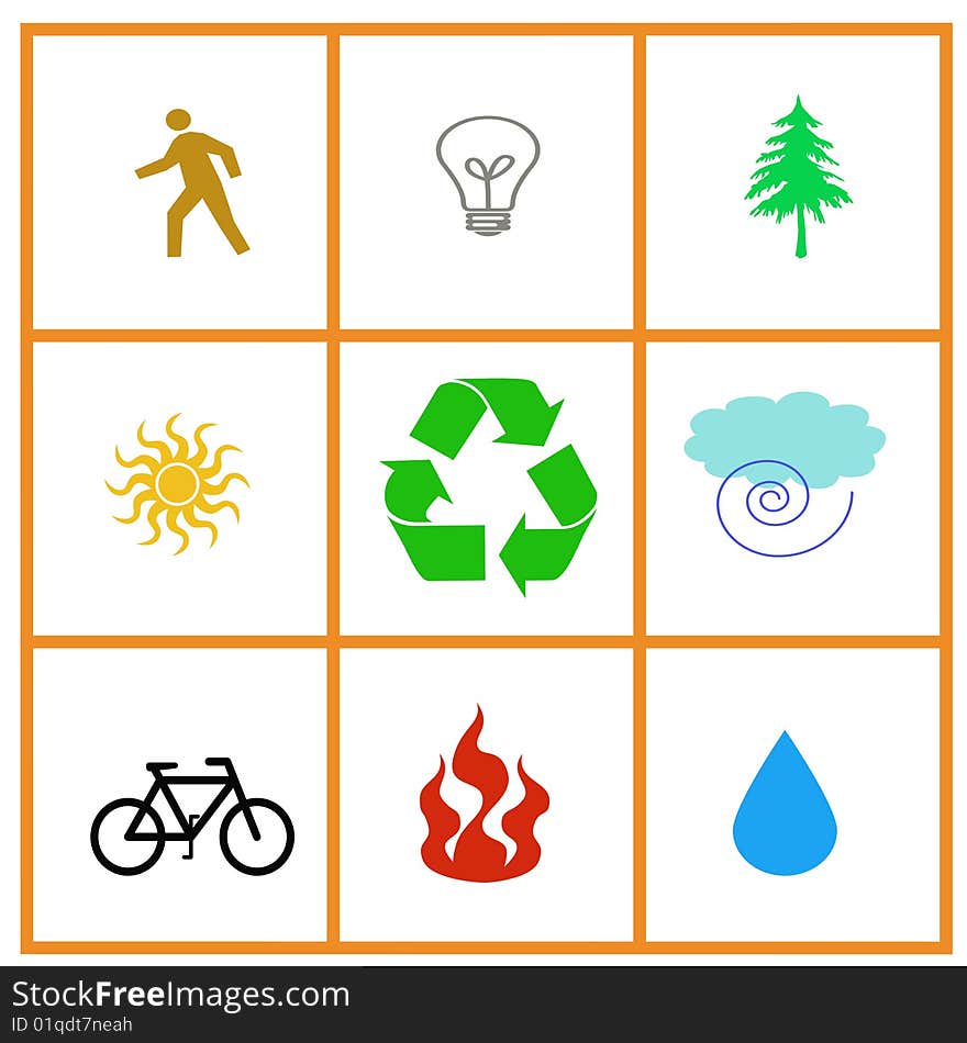 Resource poster symbols in framed background illustration. Resource poster symbols in framed background illustration