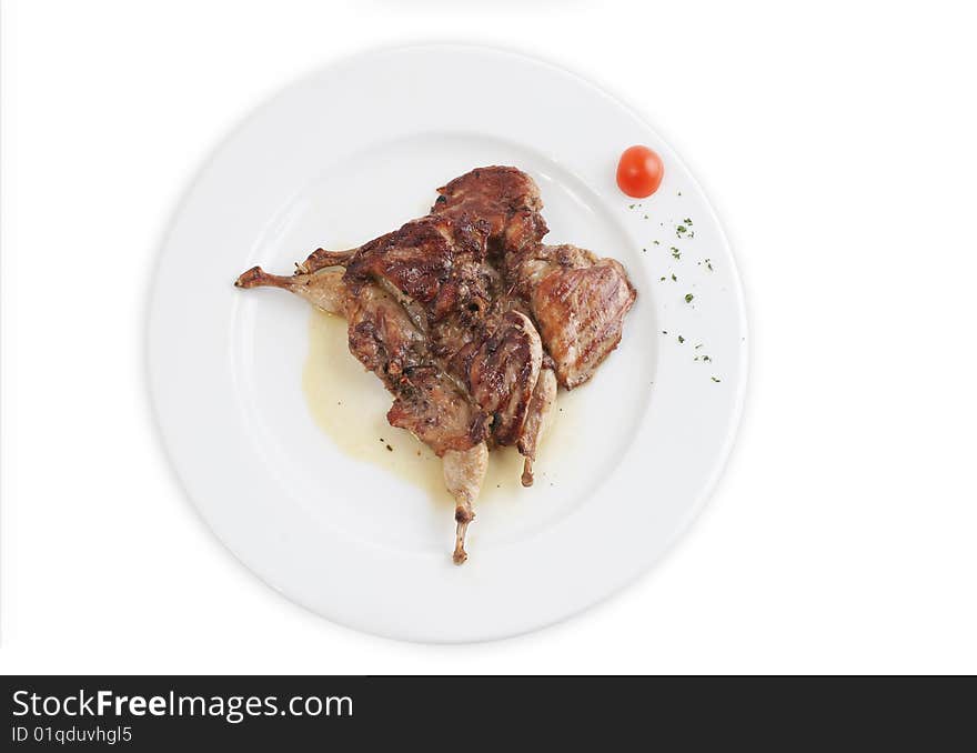 Close-up grilled meat with cherry tomato