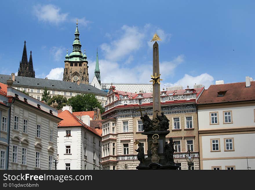 Beautiful view at Prague, capital city of the Czech Republic with castle and roofs of Mala Strana