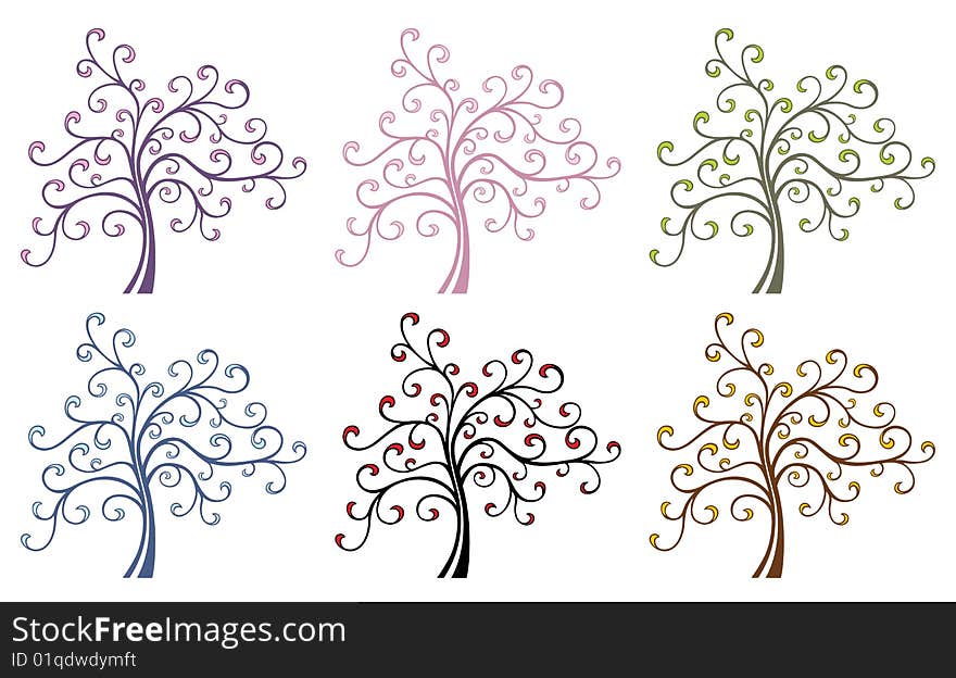 Vector magic tree in different color variations. Vector magic tree in different color variations.