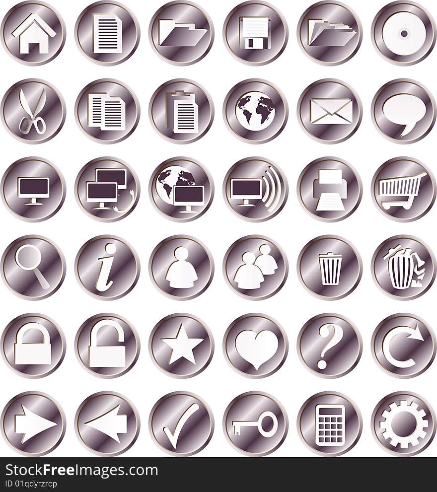 Round, iron web buttons and icons. Round, iron web buttons and icons