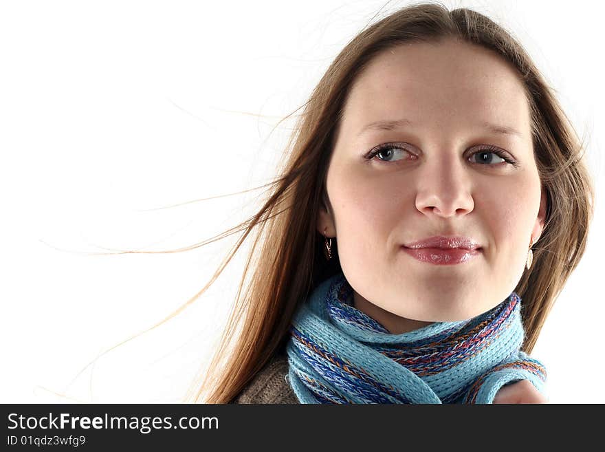 Young Woman Wrap Up Into Scarf