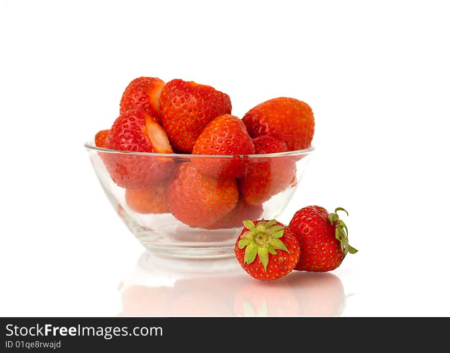 Strawberries in glass dish