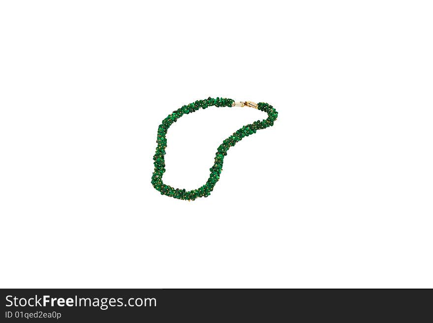 Beads, necklace from malachite isolated on a white background