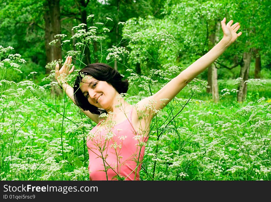 Female in summer forest