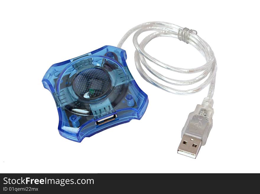 Four Port Blue USB Hub, Isolated On White