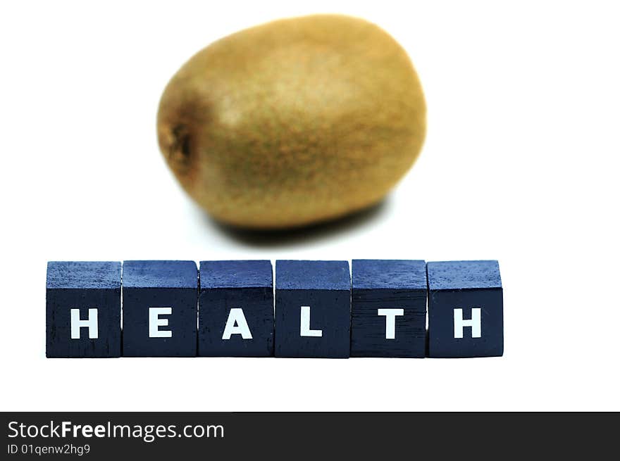 A kiwi behind the word health. A kiwi behind the word health