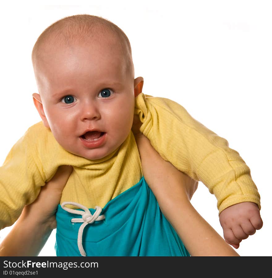 Bright closeup portrait of adorable blue eyes baby. Bright closeup portrait of adorable blue eyes baby