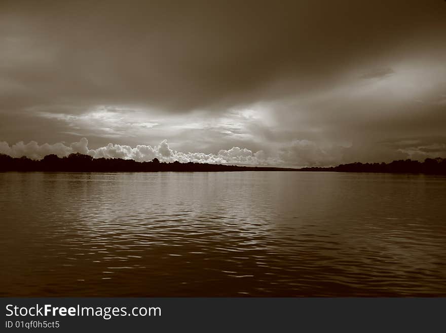 Zmbezi sunset. The Zambezi river. Zambia. Africa.