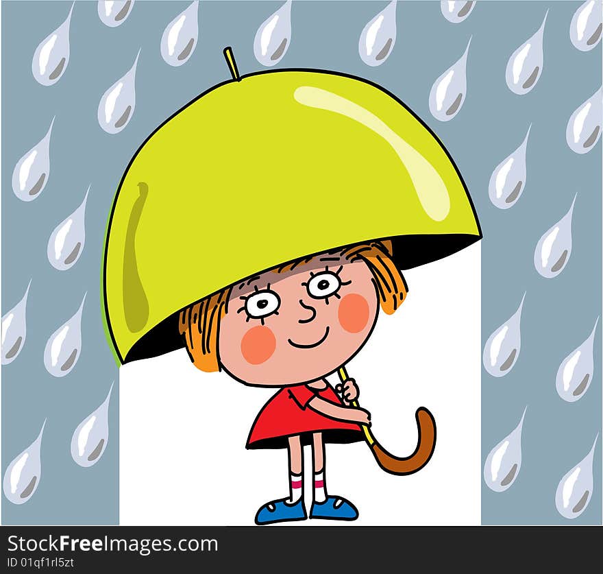 The little girl costs and holds in a hand an umbrella. It is raining. The little girl costs and holds in a hand an umbrella. It is raining.