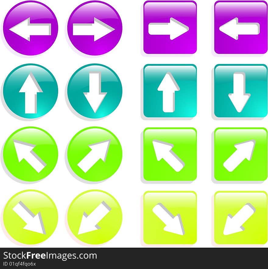 The color vector web arrow icon set. The color vector web arrow icon set