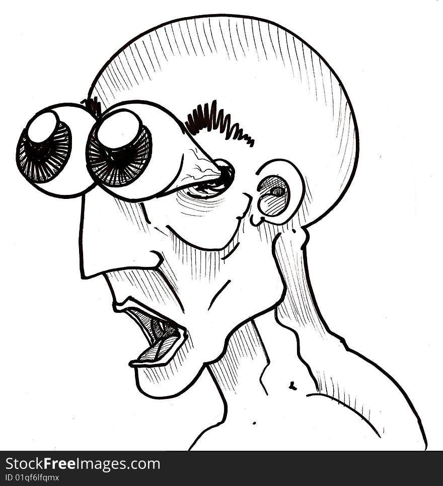 Black and white illustration of a surprised man. Black and white illustration of a surprised man