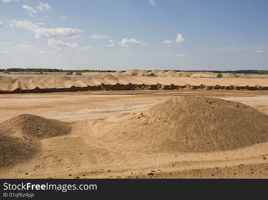 Sand extraction site. Extraction of raw material for making ciment