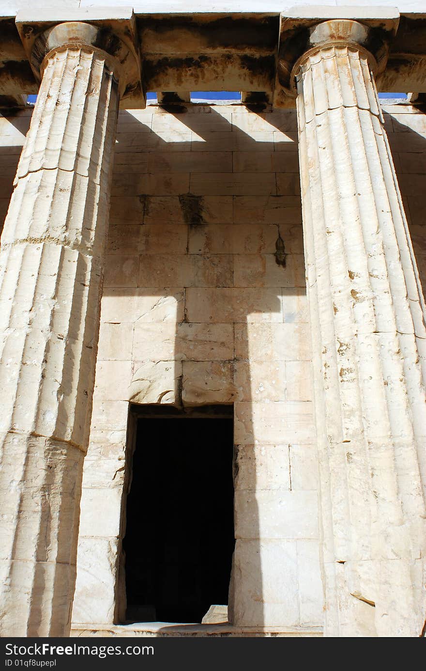 The entrance to the temple in Athens archaeological site (Greece). The entrance to the temple in Athens archaeological site (Greece).