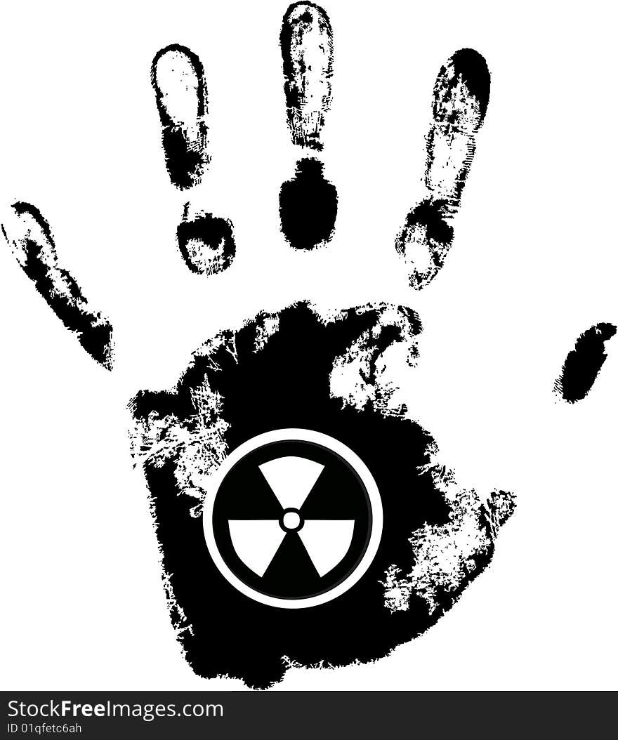 Vector hand print with radiation danger symbol