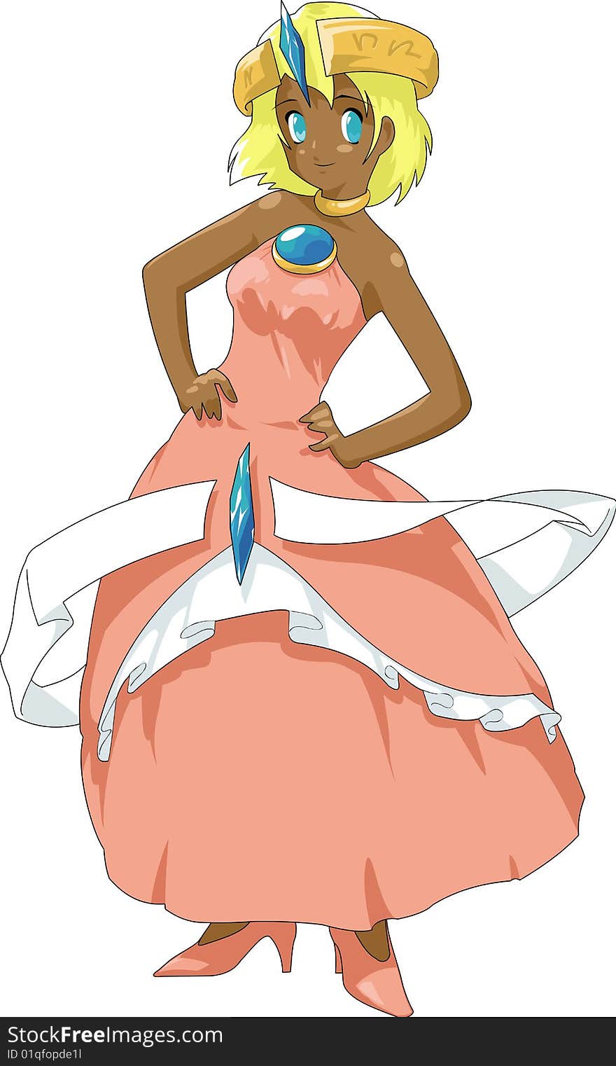 Exotic princess in pink dress posing, anime-style