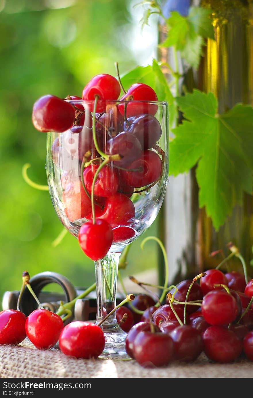 Bottle and glass of white wine.