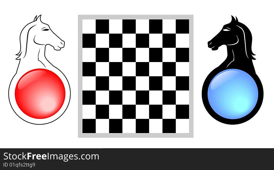 Checkerboard motif with two horses. Checkerboard motif with two horses