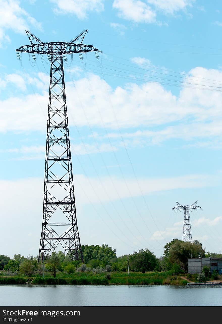 Electric power line along Volga river