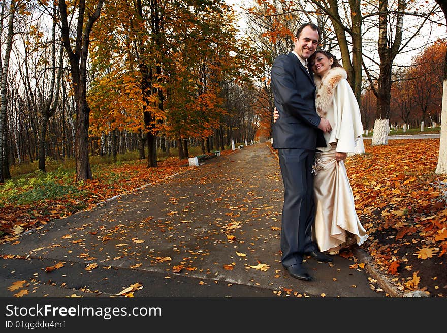 Couple on their wedding day outdoors