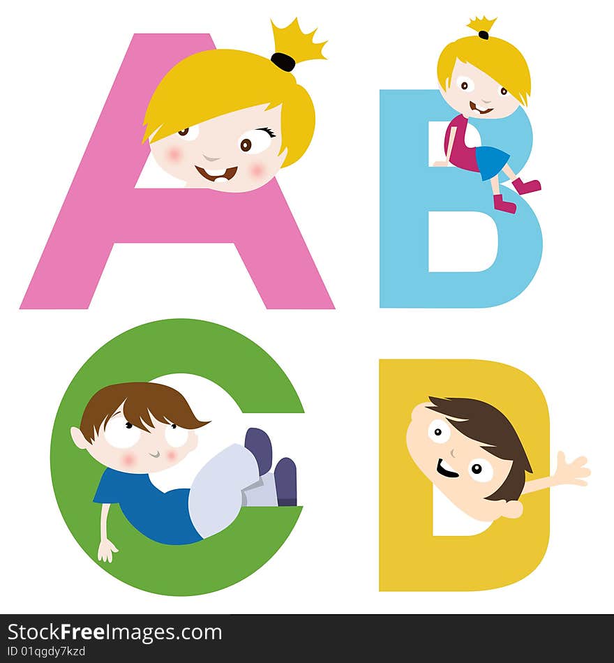 Boy and girl with alphabet vector. Boy and girl with alphabet vector