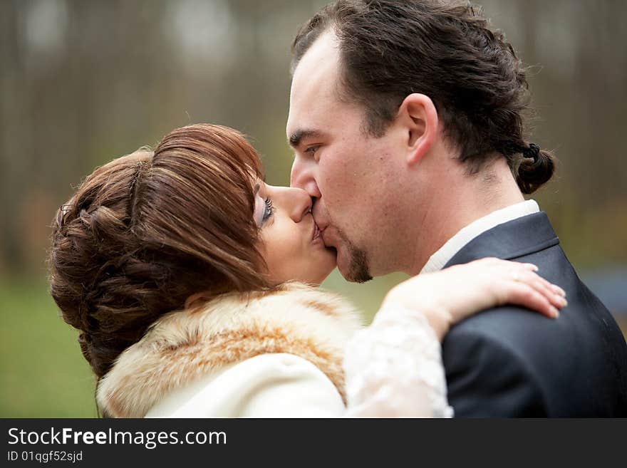 Couple on their wedding day outdoors