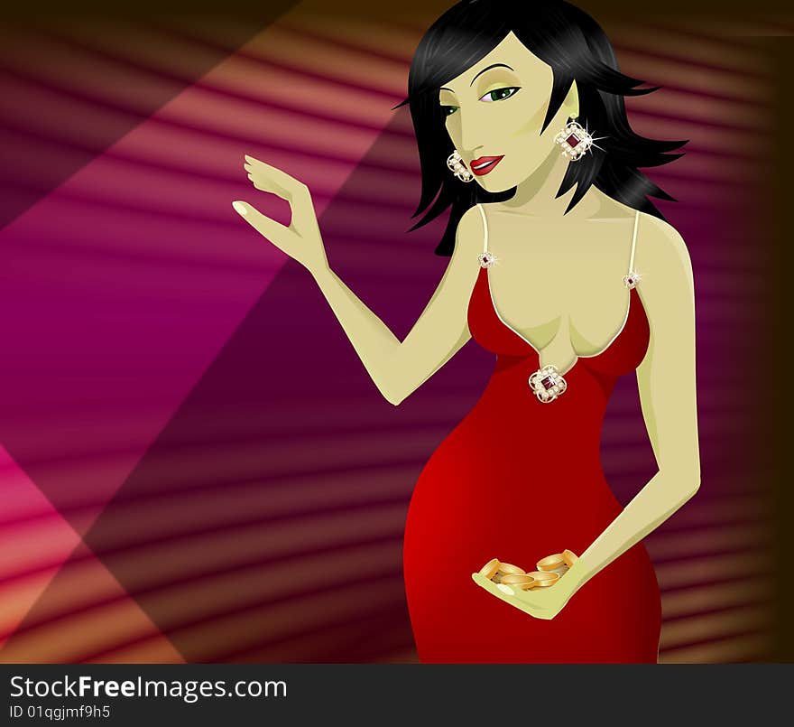 Lady in a red evening dress with jewels. Lady in a red evening dress with jewels.