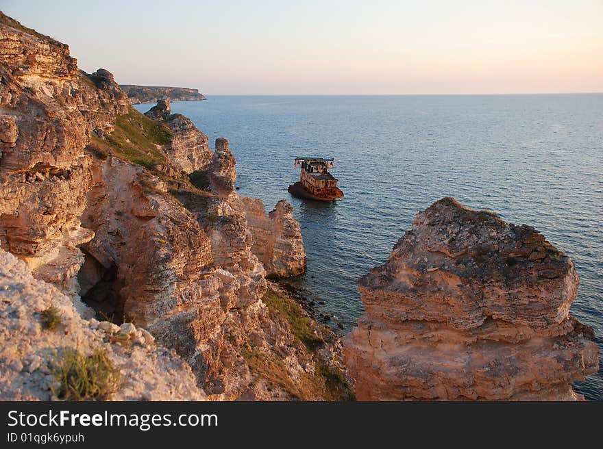 Coast of black sea. Sea and rocks.