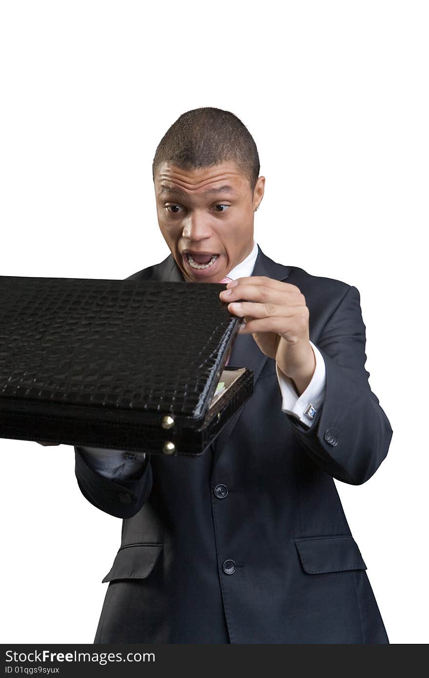 The businessman opens a briefcase