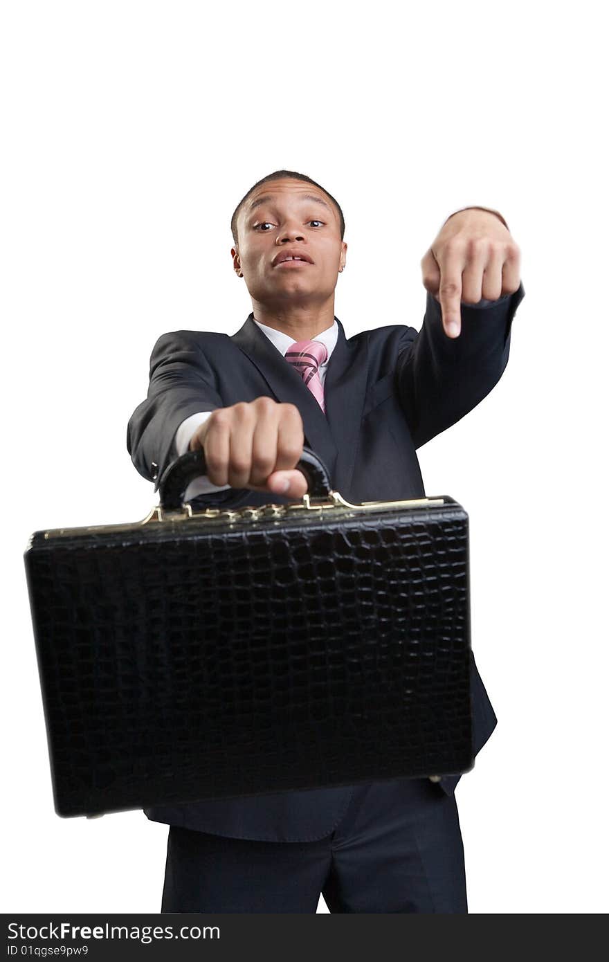 Businessman offers briefcase