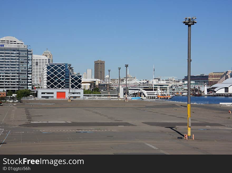 View across docks down Darling Harbour in Sydney. View across docks down Darling Harbour in Sydney