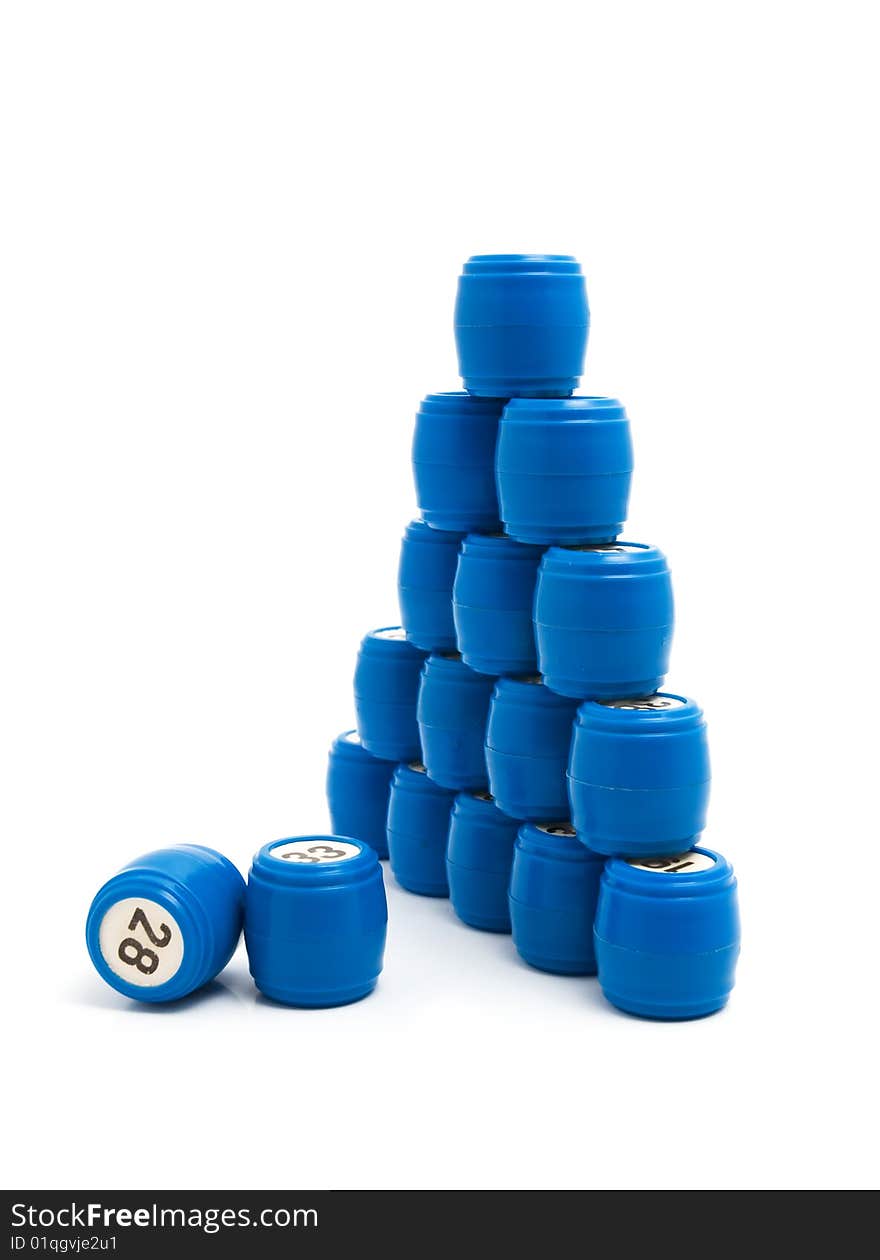 Blue barrels Lotto, gambling, white background