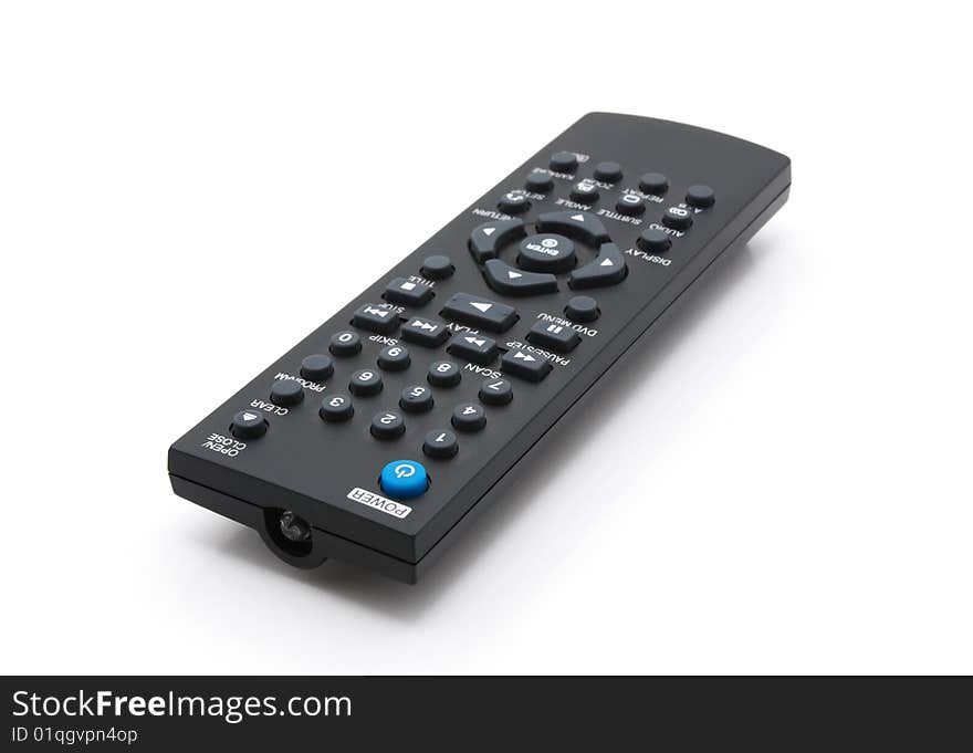 Black remote control television, white background. Black remote control television, white background