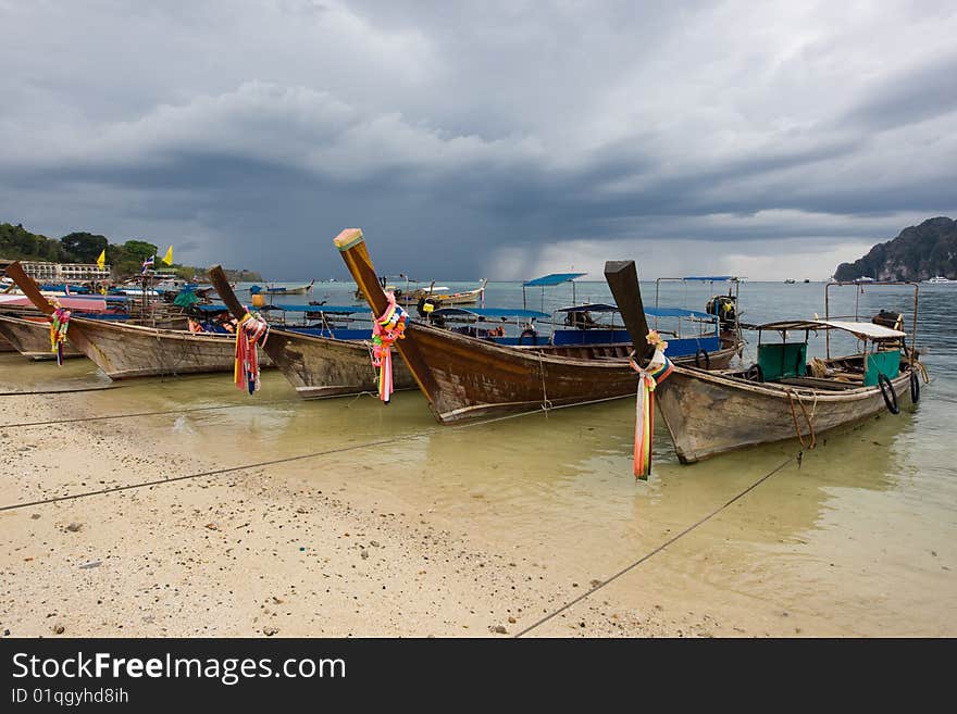 Longtail boats in thailand. Kho Pi Pi. Asia