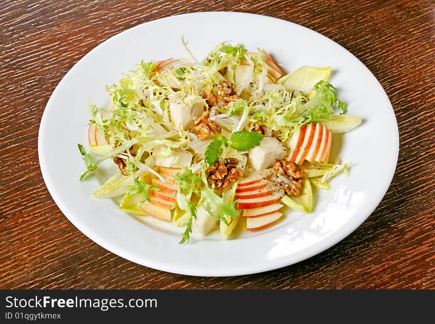 Apple nuts and blue cheese salad