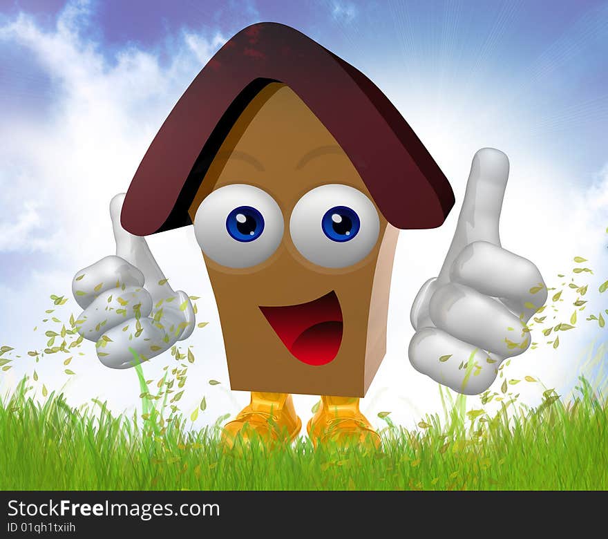 Happy 3d house mascot character