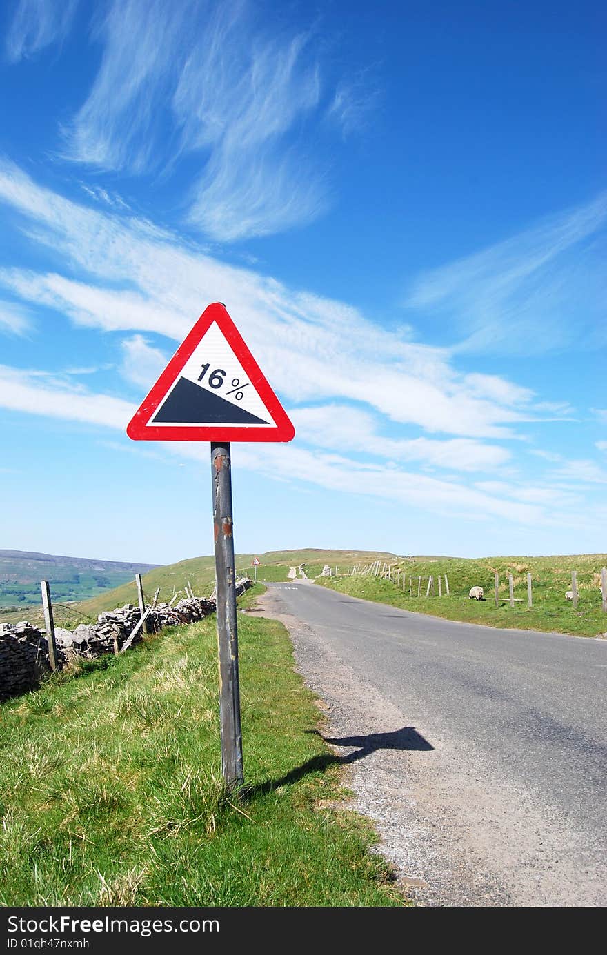 Warning sign on deserted Yorkshire dales road. Warning sign on deserted Yorkshire dales road