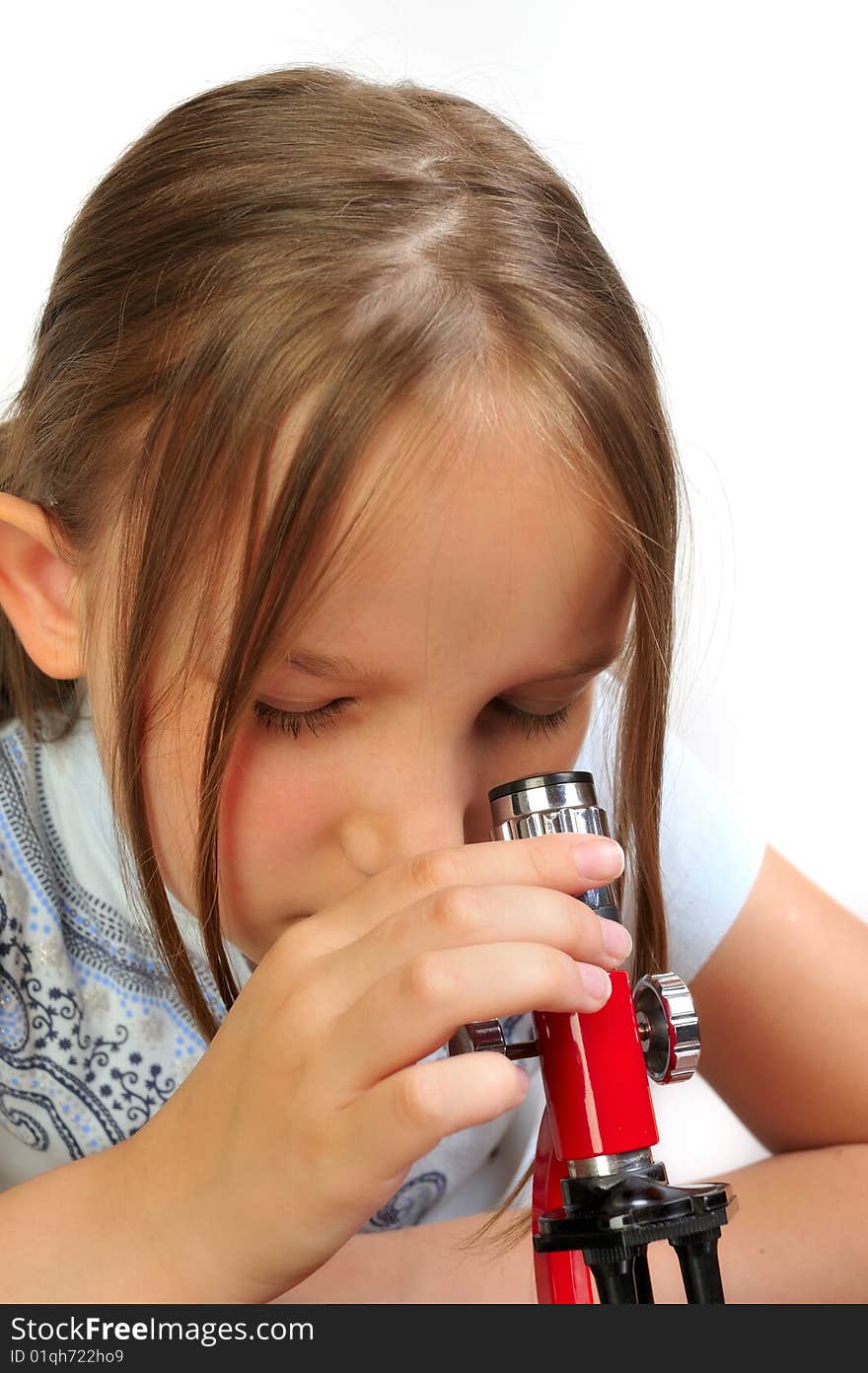 Girl Studying Something With Microscope