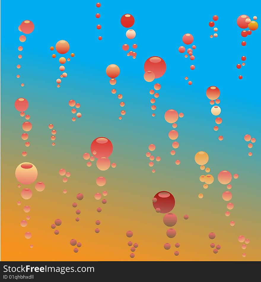 Some red water bubbles on a blue-to-orange background. Some red water bubbles on a blue-to-orange background