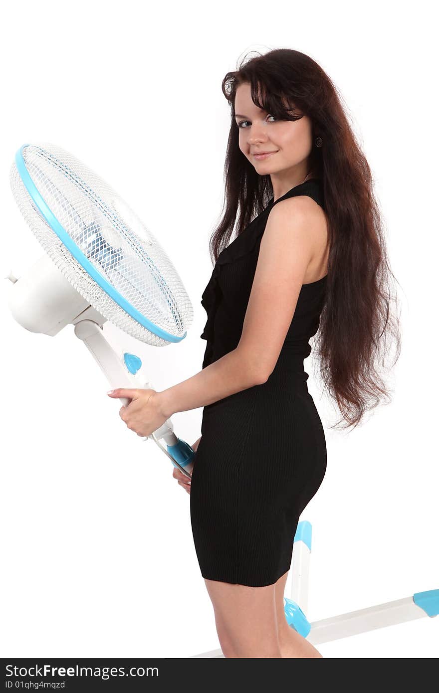 The harmonous girl and the fan. The harmonous girl and the fan