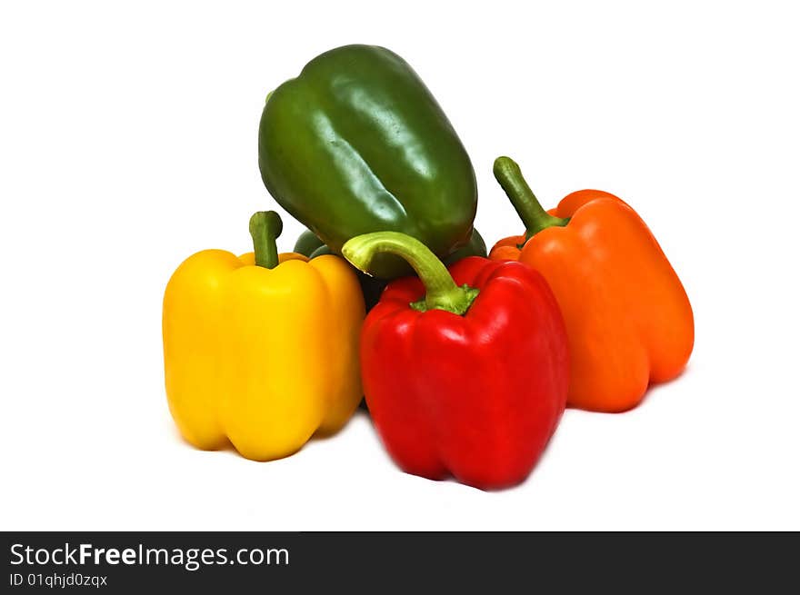 Photo of colorful peppers on white