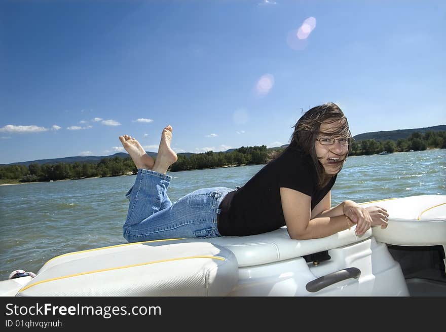 Young woman on a boat