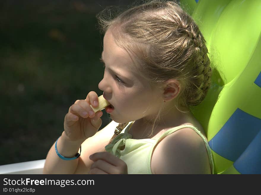 Beautiful and thoughtful girl rest in the shade. Beautiful and thoughtful girl rest in the shade