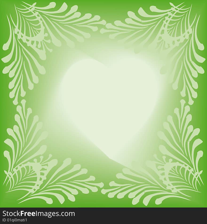 One color abstract floral background with heart shape. One color abstract floral background with heart shape