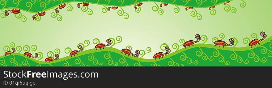 Horisontal green vector bug background. Horisontal green vector bug background